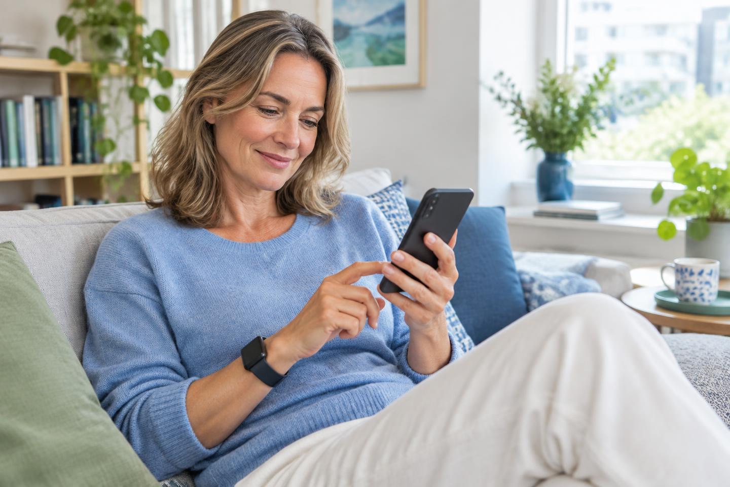 Persona che consulta il telefono a casa